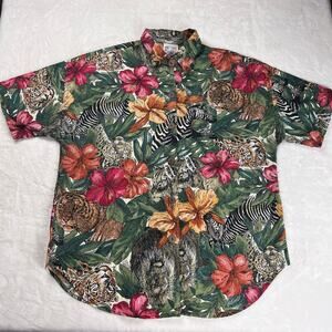 Denim Republic Vintage Safari Tropical Women's Blouse Shirt Size Large AOP Zebra